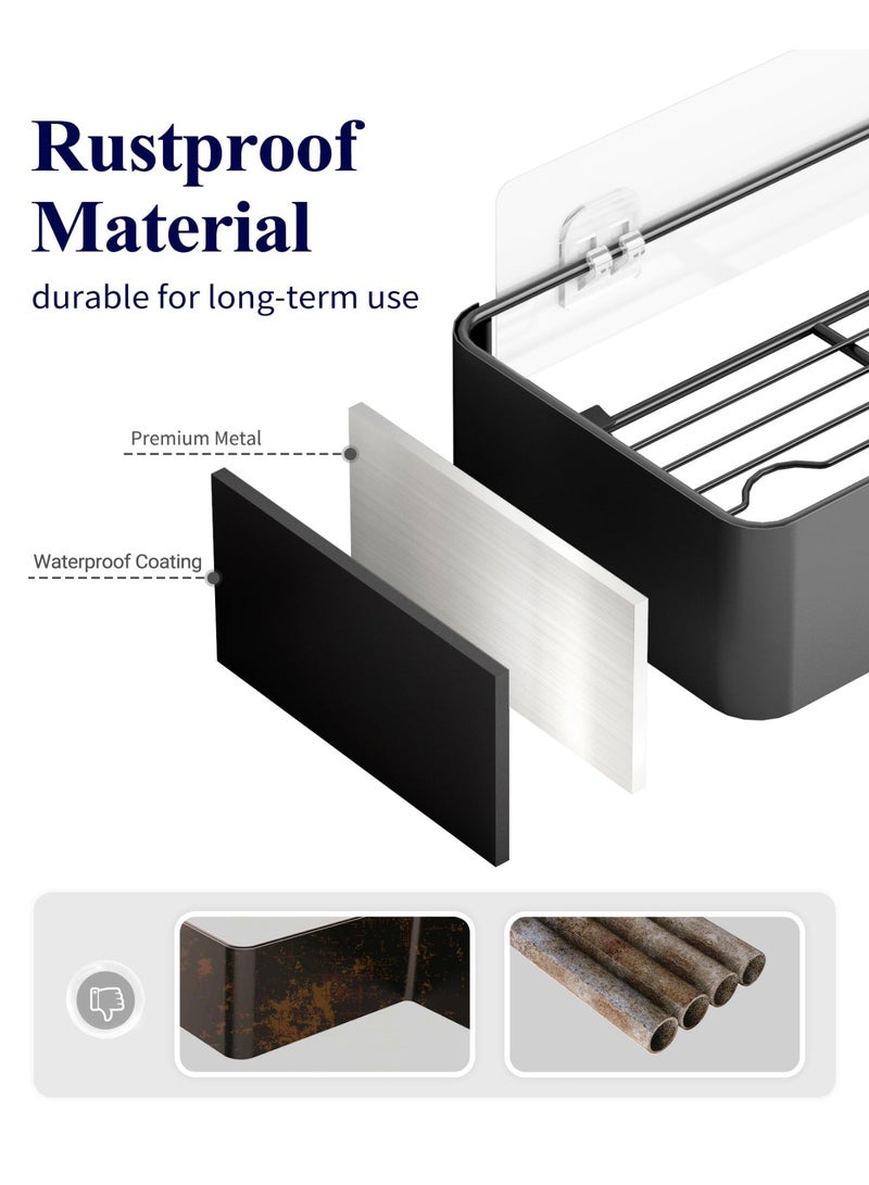2 PCS Metal No-Drill Bathroom Wall Mounted Shelf Shower Toiletries Organizer Holder With Strong Adhesive Multi-Purpose Kitchen Storage Rust-Proof Material Easy Installation , Shower Caddy, Black - Image 3
